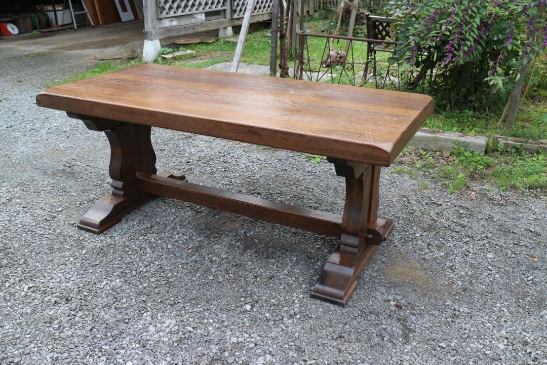 天然木総ナラ材ダイニングテーブル　重厚天然総オーク無垢ハープ型楔脚購入時70万！