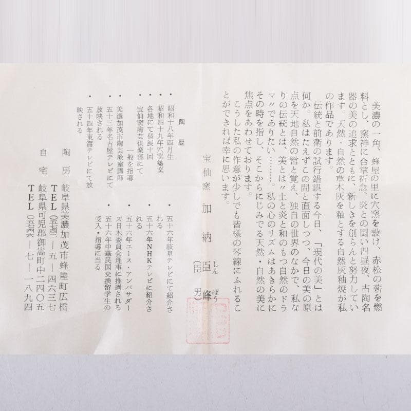 茶道具　美濃焼　加納臣峰作　茶碗　共布　極め箱　C　8391