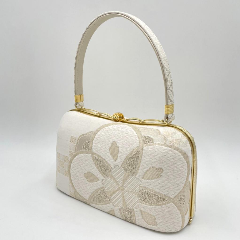 日本謹製　振袖バッグ 草履　セット　高級西陣帯地 モール刺繍アイボリー