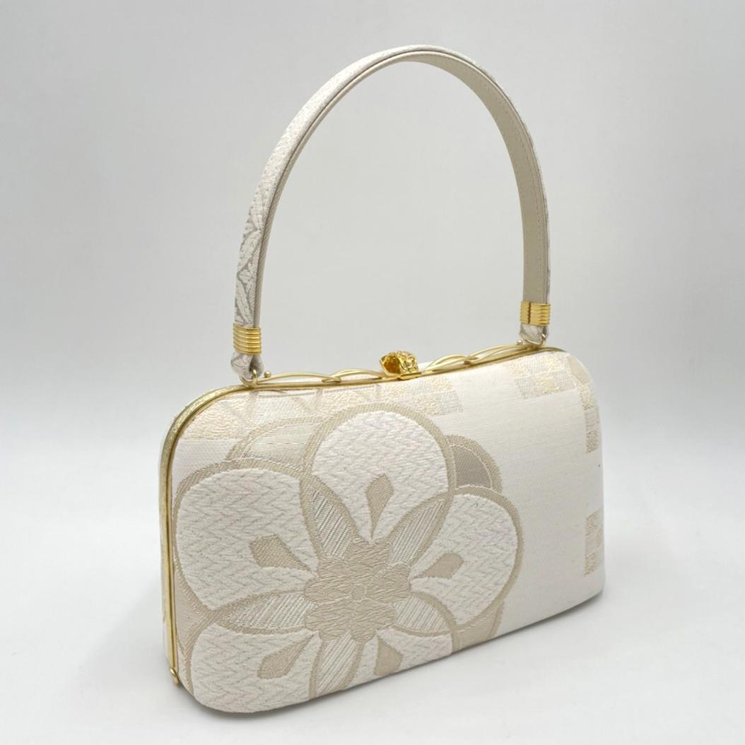 日本謹製　振袖バッグ 草履　セット　高級西陣帯地 モール刺繍アイボリー