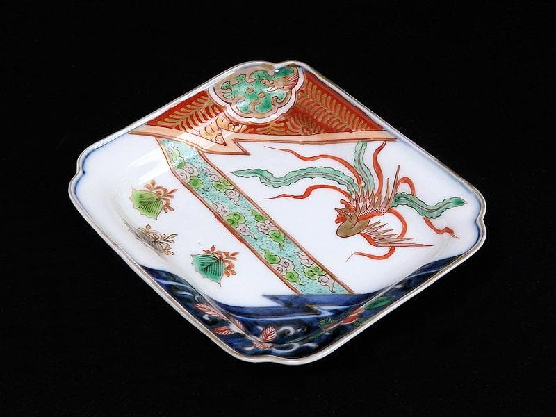 古伊万里　金襴手　桐に鳳凰　団龍紋に花の図　長角皿　289AS-BQs