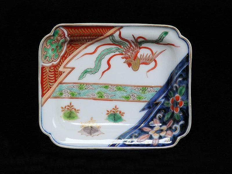 古伊万里　金襴手　桐に鳳凰　団龍紋に花の図　長角皿　289AS-BQs