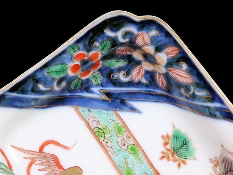 古伊万里　金襴手　桐に鳳凰　団龍紋に花の図　長角皿　289AS-BQs