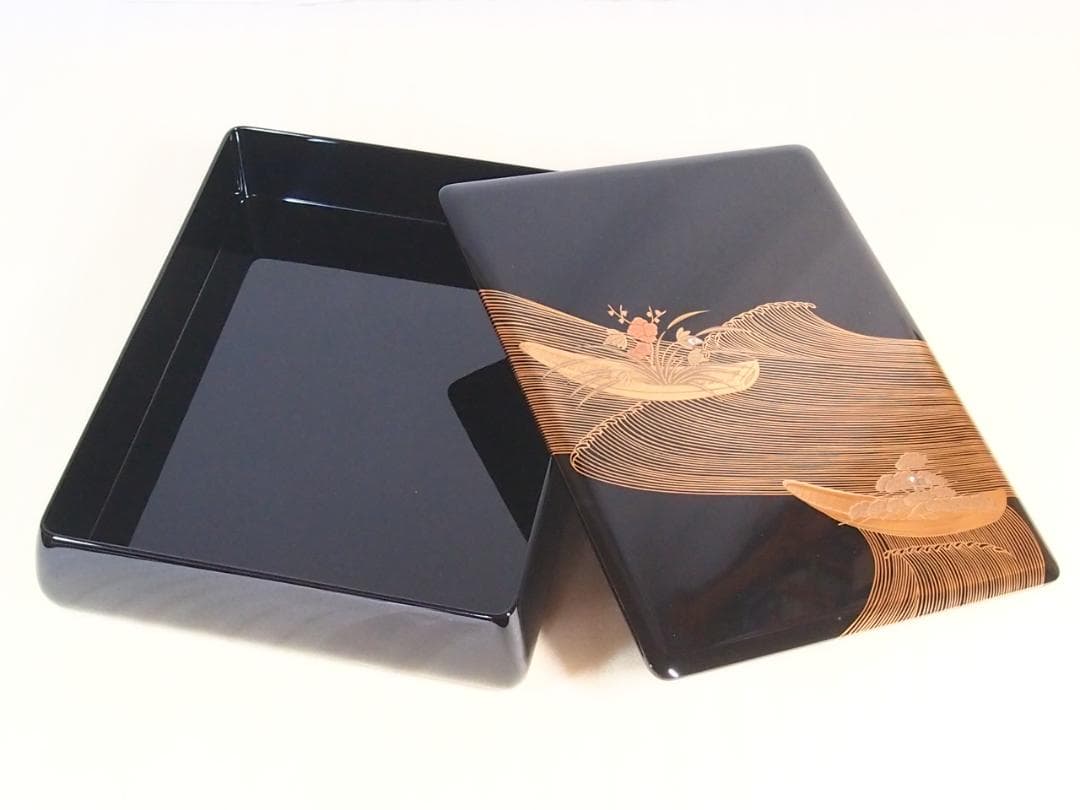 【高級・未使用】輪島塗 わじま慶塚 花舟蒔絵 文庫 小物入れ/レターケース/文箱