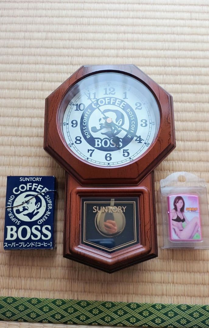 SUNTORY BOSS 振り子時計 壁掛空缶シガレットケース レトロ2セット