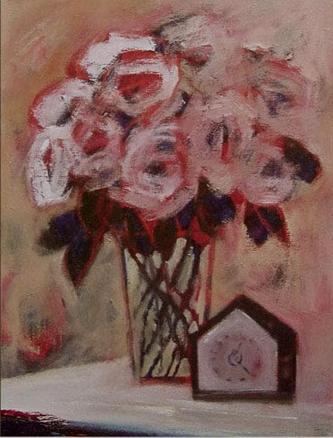 油絵 菅家令子 絵 絵画インテリア 額付(青緑＋金色の枠)uF6-112502花