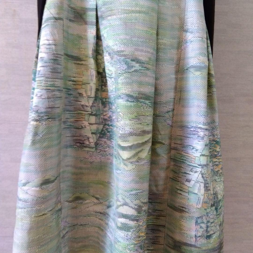 2026J014 着物リメイク　淡いグリーン系の大島紬　ジャンパースカート