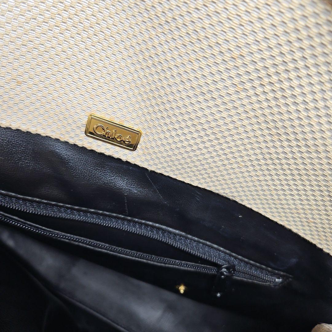 Chloe キャンバス レザー ハンドバッグ ブラック&ベージュ トートバッグ