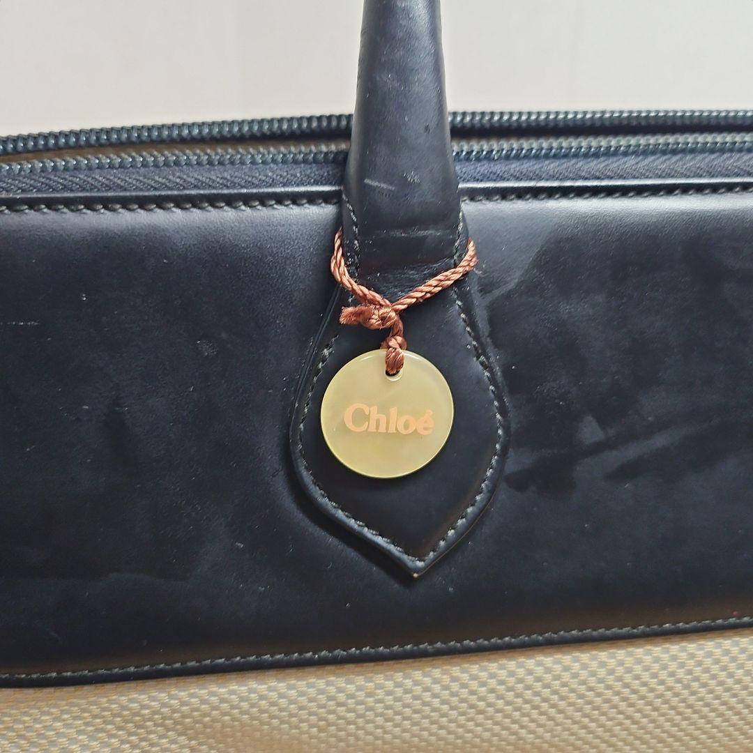 Chloe キャンバス レザー ハンドバッグ ブラック&ベージュ トートバッグ