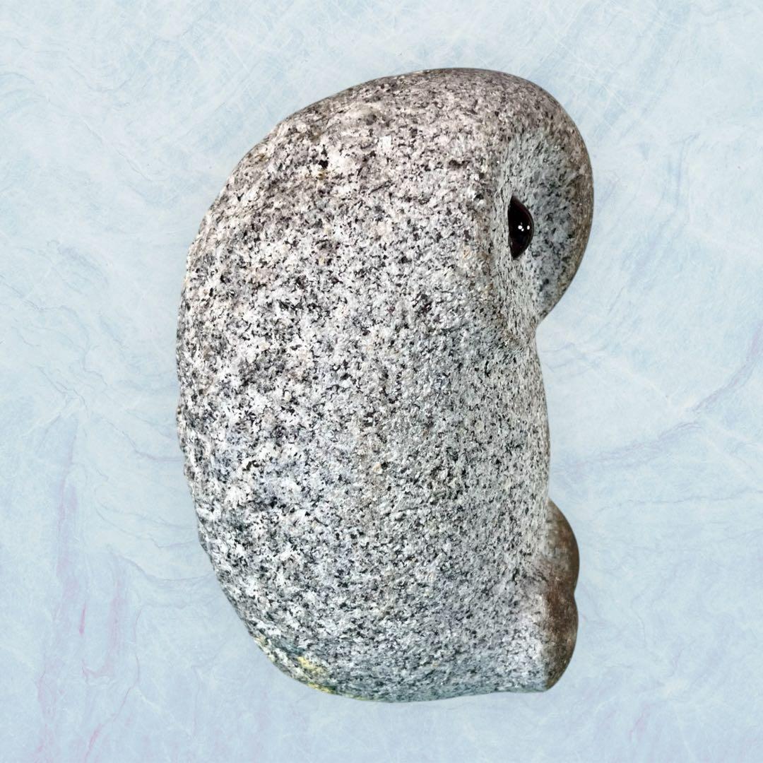 【希少】フクロウ 石彫 大小2点セット 野本昌広 ふくろう 梟 置物 オブジェ