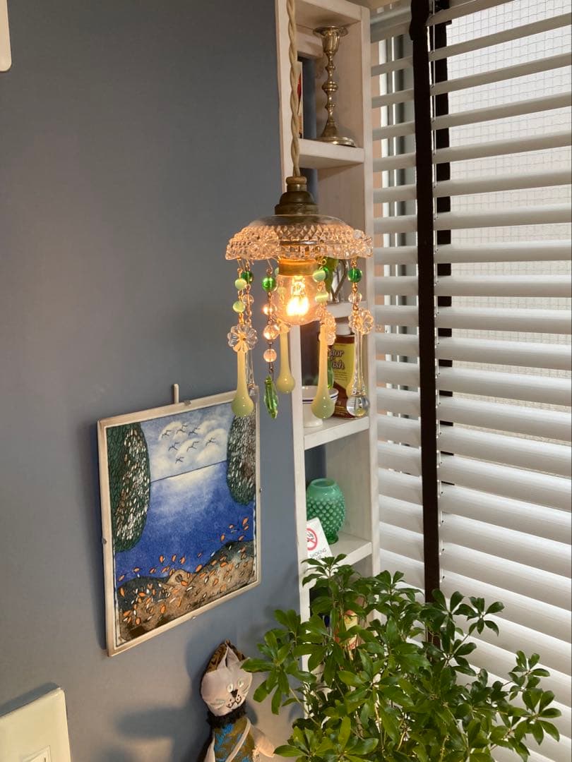 ミニシャンデリア　（メロンドロップ）1920年　フランスアンティーク　シェード