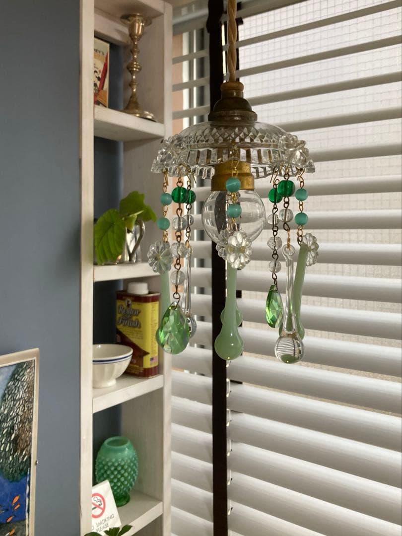 ミニシャンデリア　（メロンドロップ）1920年　フランスアンティーク　シェード