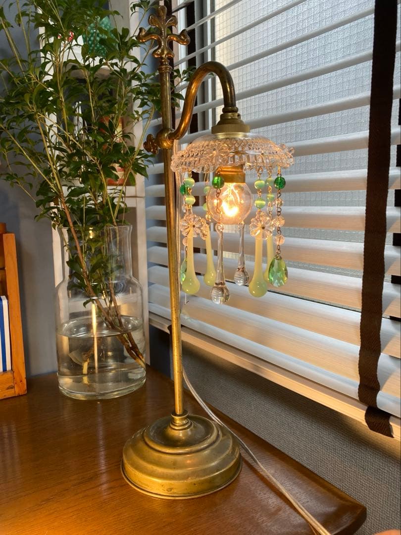 ミニシャンデリア　（メロンドロップ）1920年　フランスアンティーク　シェード