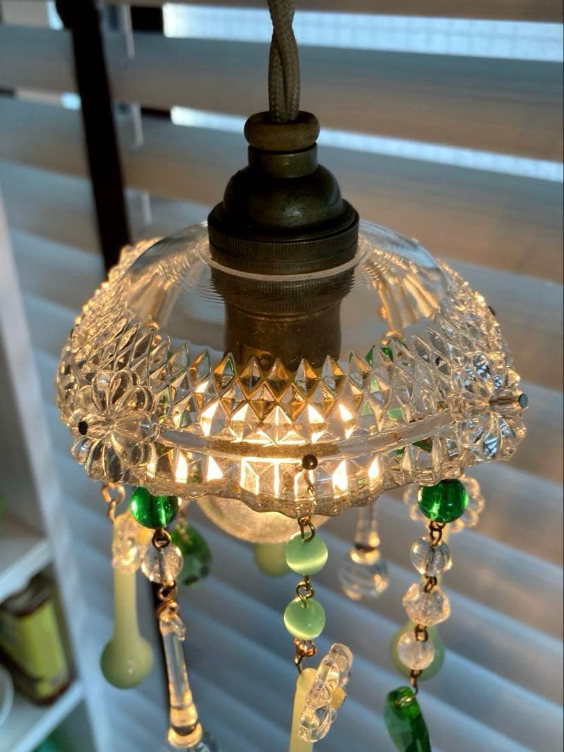 ミニシャンデリア　（メロンドロップ）1920年　フランスアンティーク　シェード