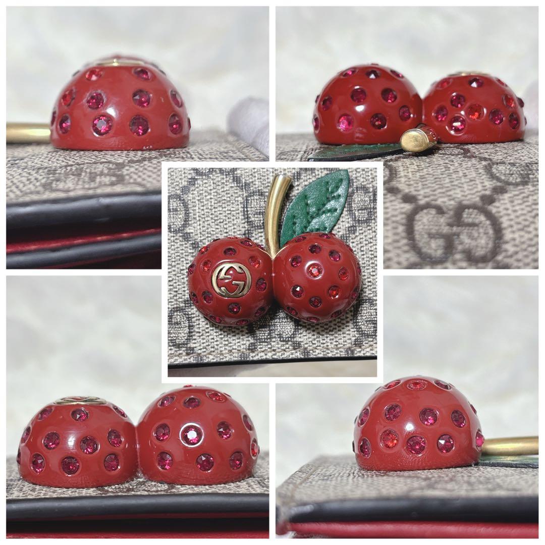 美品✨GUCCI ストーン抜けなし チェリー さくらんぼ 二つ折り財布 GG柄