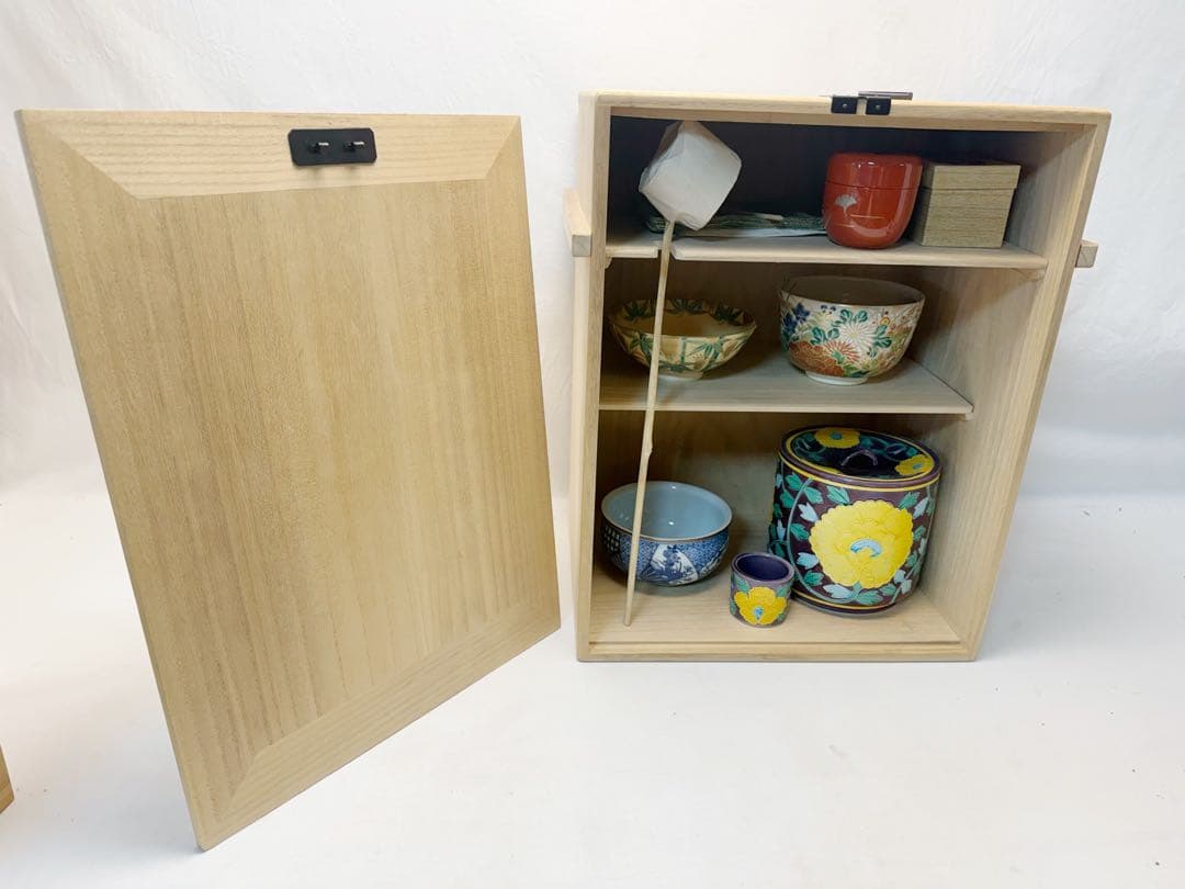 未使用 茶道具 旅箪笥 桐木地 茶器十三点揃 利休好写 茶箱 元箱