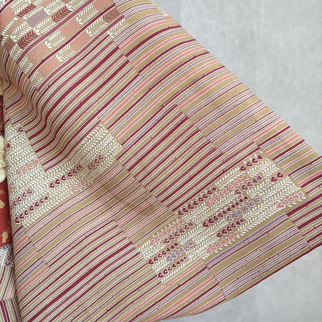 小紋　フルセット　着物　正絹　しつけ糸付き　ストライプ　温もり縞　民芸調　N2