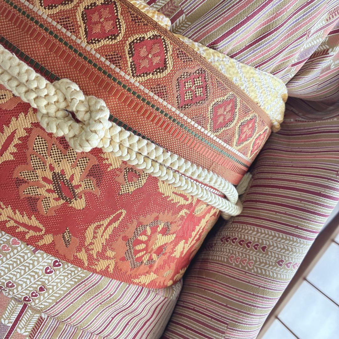 小紋　フルセット　着物　正絹　しつけ糸付き　ストライプ　温もり縞　民芸調　N2