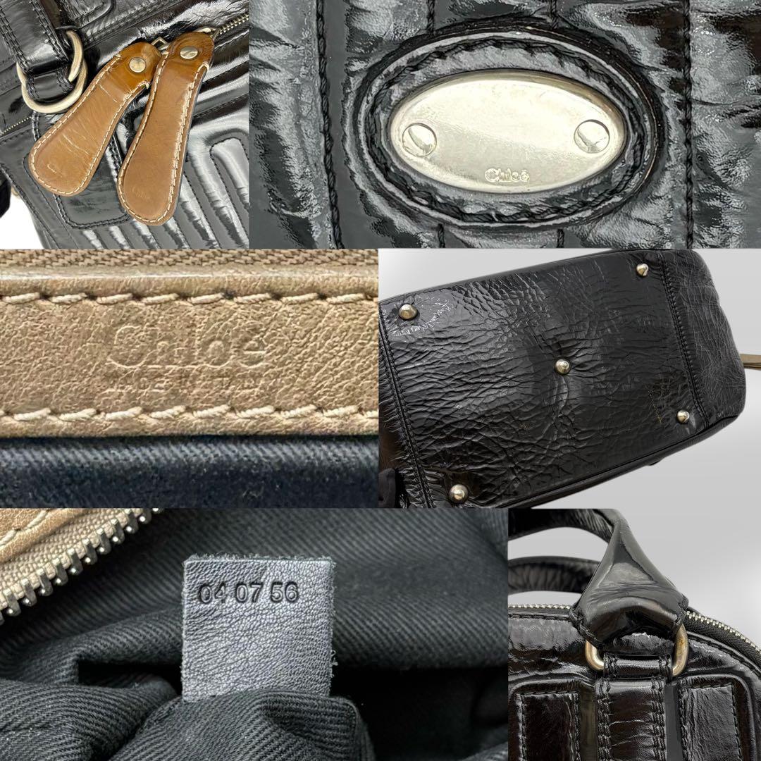 クロエ chloe ハンドバッグ 腕掛け パテントレザー 黒 ブラック ロゴ
