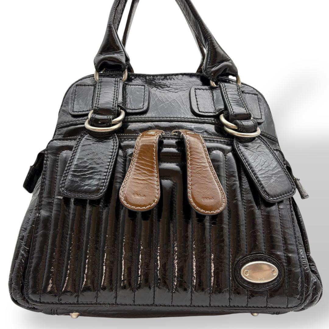 クロエ chloe ハンドバッグ 腕掛け パテントレザー 黒 ブラック ロゴ