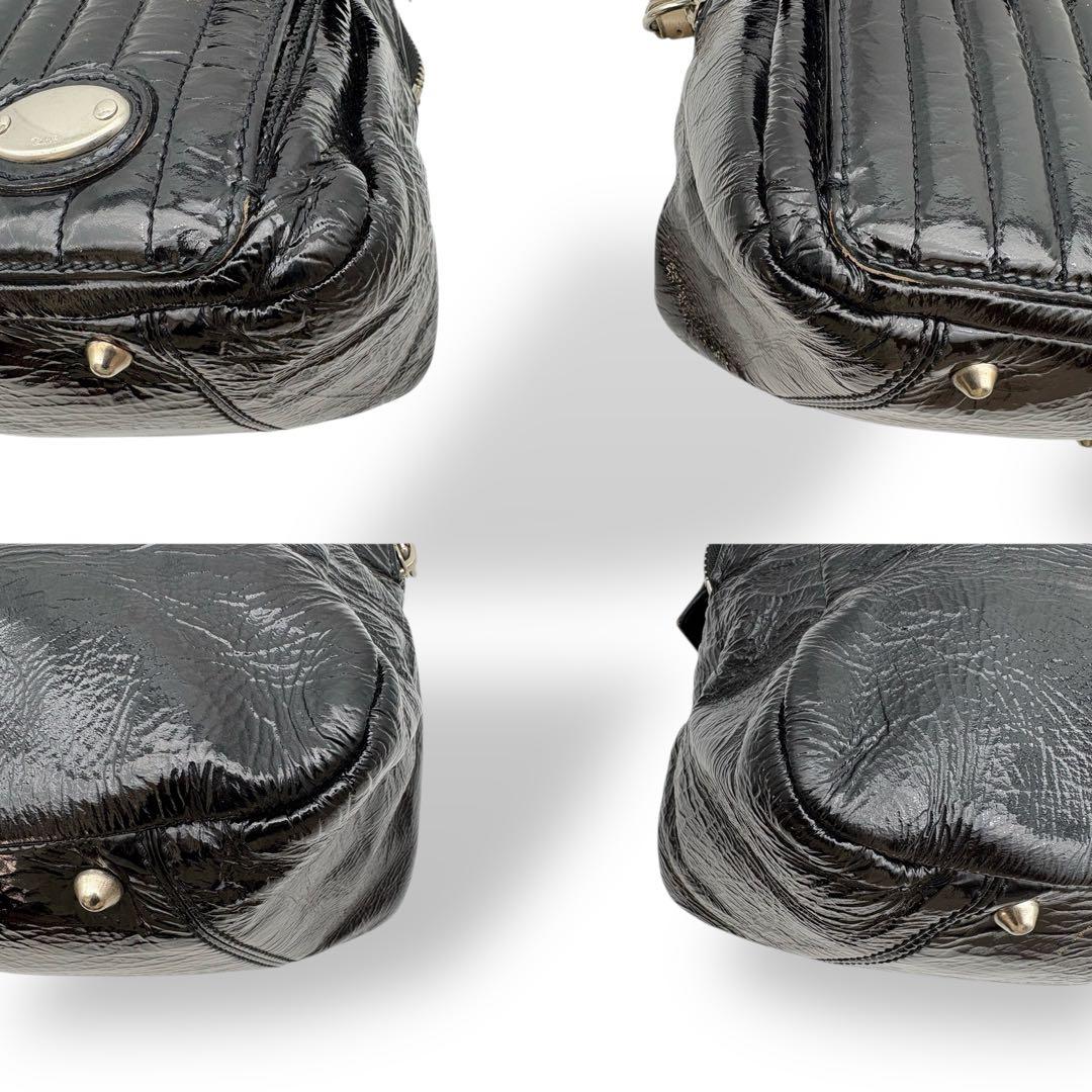 クロエ chloe ハンドバッグ 腕掛け パテントレザー 黒 ブラック ロゴ