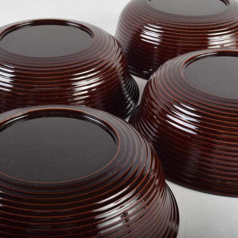 和食器　茶懐石　岡本漆専堂造　溜塗　呂久呂目鉢　五客　共箱　V　8935