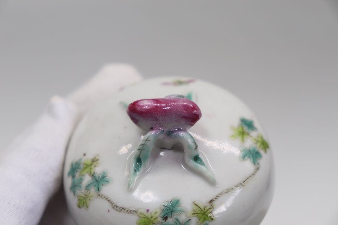 中国　粉彩　花鳥紋茶入　洪憲年製　送料込み0930