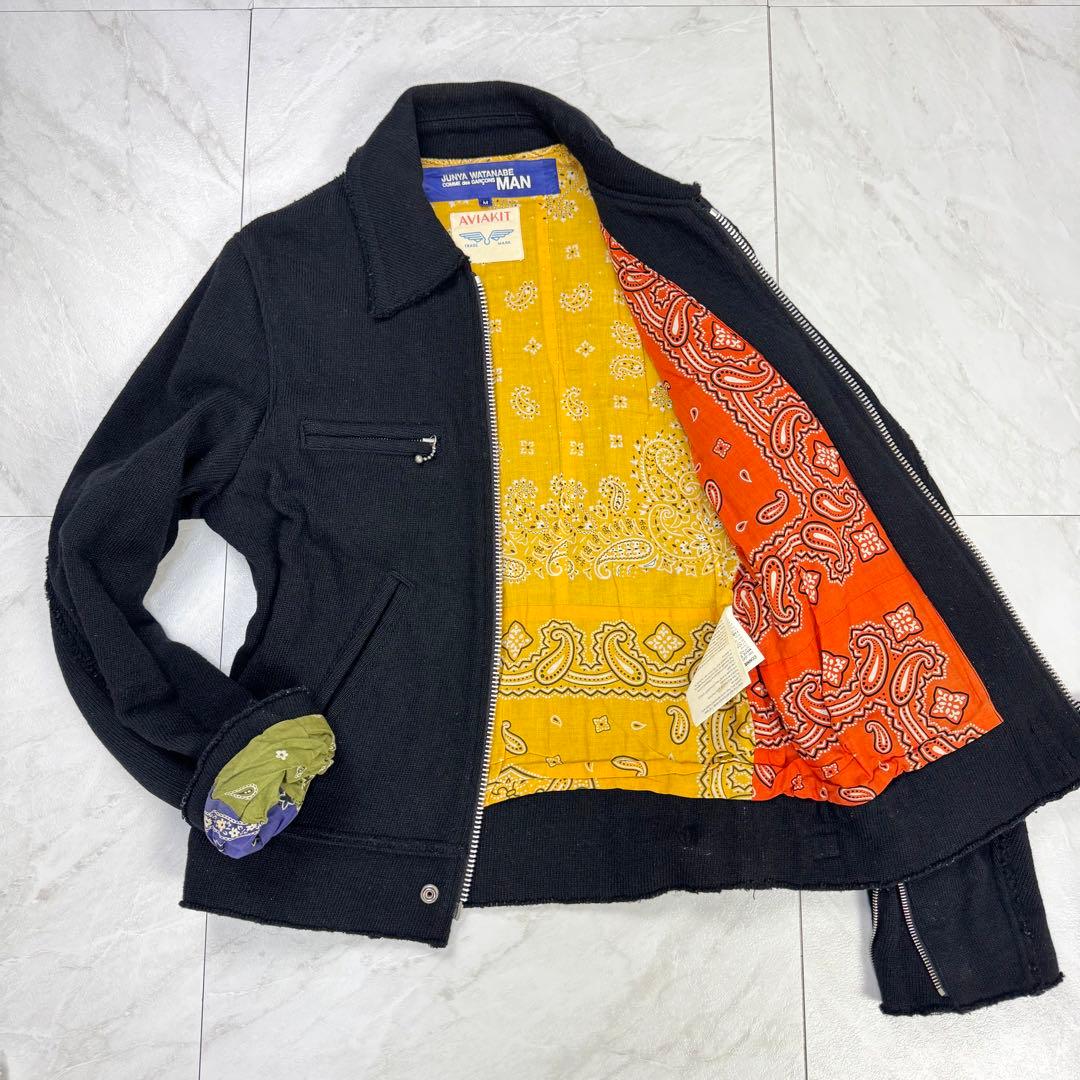 ジュンヤワタナベ コムデギャルソン ルイスレザー 縮絨 ニット ライダース M