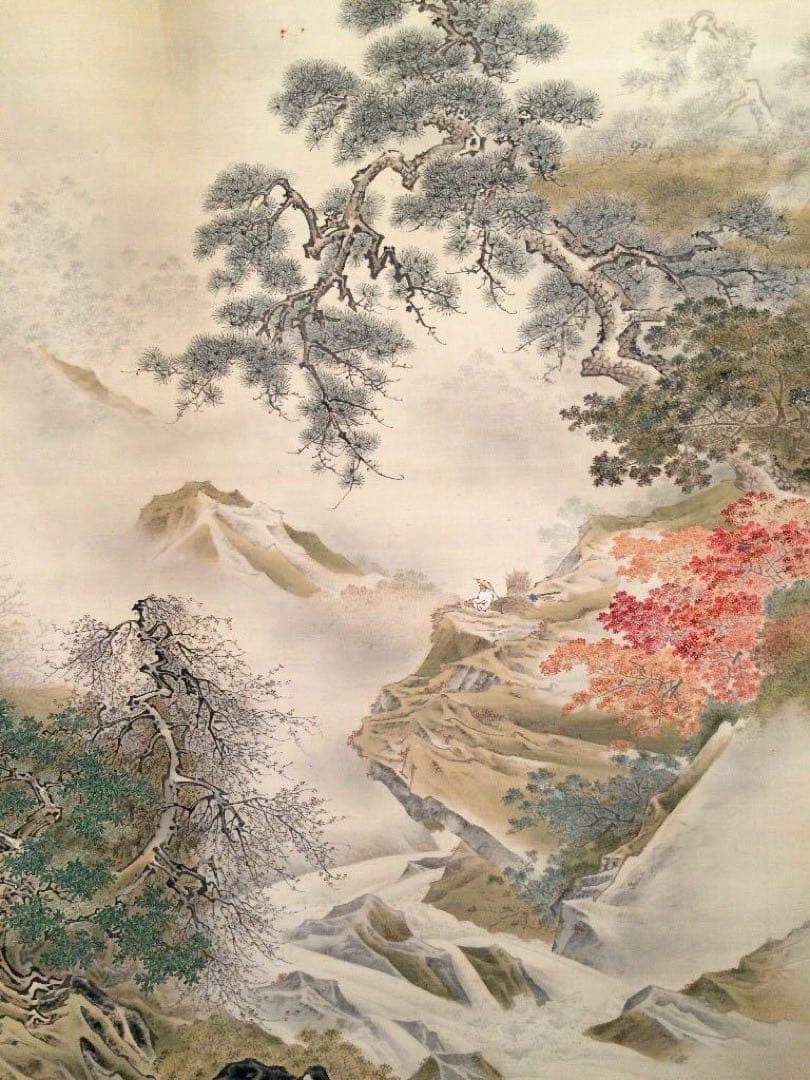 牧野梅僊 /秋景山水人物図】掛軸 山水画 江戸時代