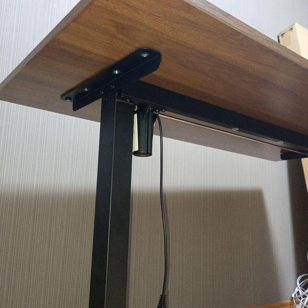 昇降デスク　ブラウン木製パソコンデスク