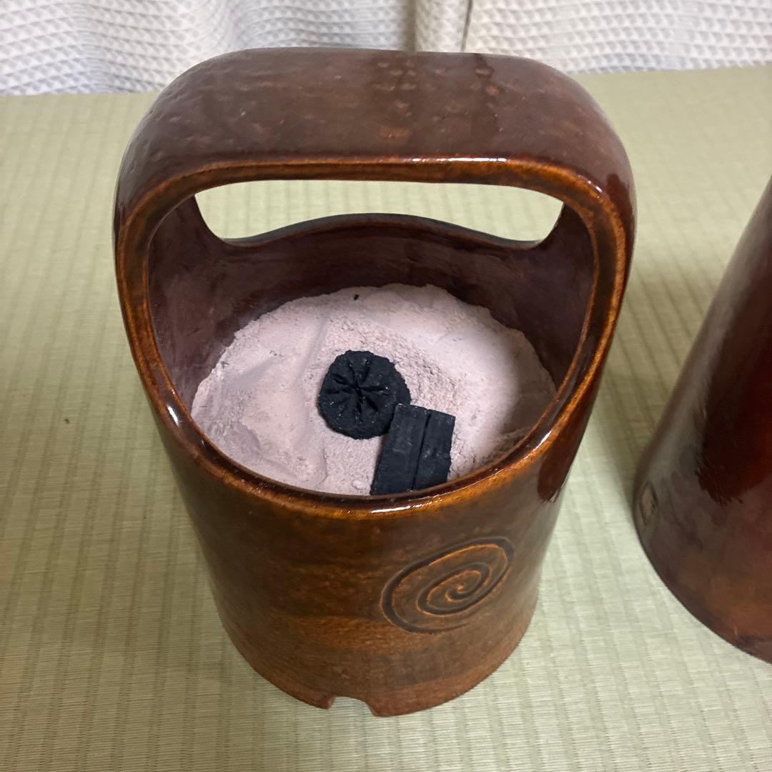 手焙一対　手炉　大樋焼　撫山作