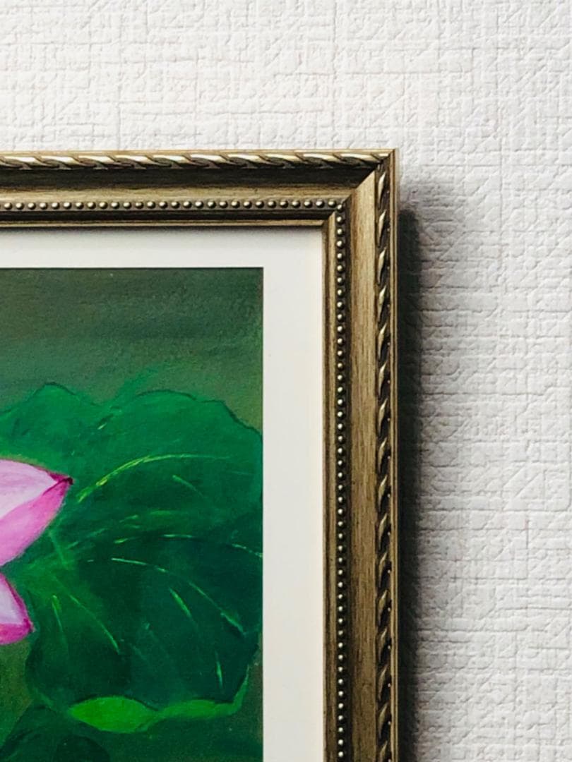 绘画「池に咲く蓮の花」アクリル絵/新品額縁