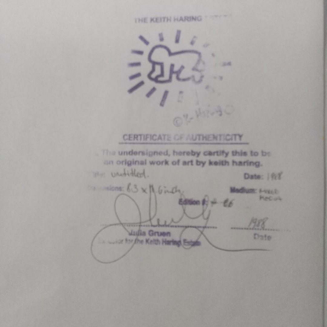 キースヘリング 原画 「円盤」直筆サイン /ミックスメディア 財団証明印