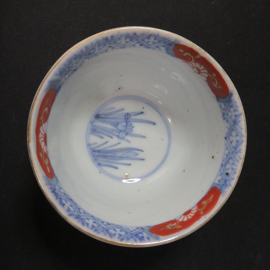 蕎麦猪口 向付 5客 色絵付 馬 あやめ 希少図柄 赤絵 歪み 江戸