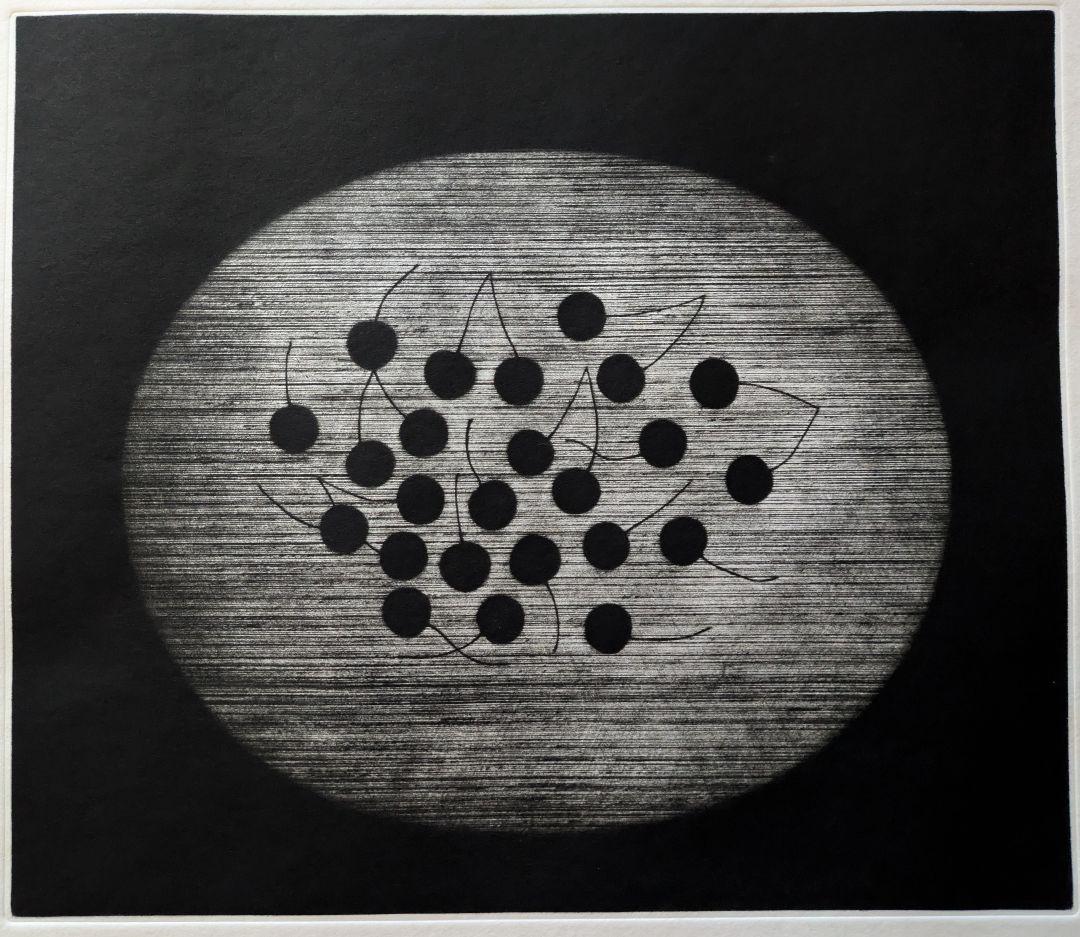 格安b浜口陽三の腐蝕銅版画　“黒”が織りなす静謐な銅版画「 チェリーズ 」美品