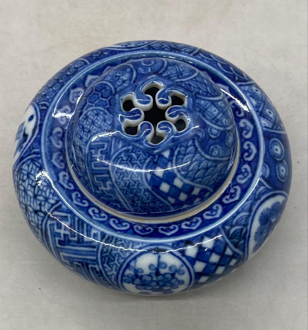 B504s「染付捻紋に松竹梅図 香炉」嶋田寿楽作　九谷焼　箱無　香道具