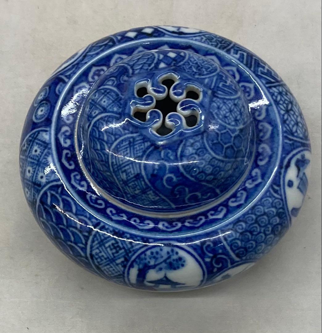 B504s「染付捻紋に松竹梅図 香炉」嶋田寿楽作　九谷焼　箱無　香道具