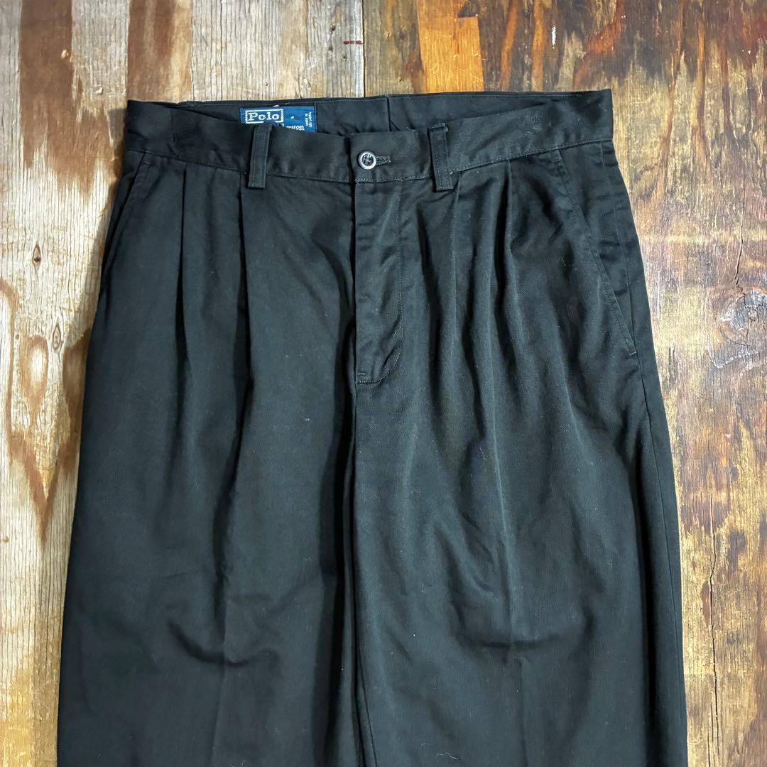90s ポロチノ ２タック チノ パンツ ブラック 30×30 VINTAGE