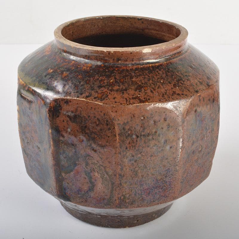 朝鮮美術　李朝　飴釉　面取壷　V　R6851