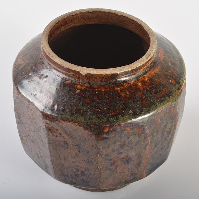 朝鮮美術　李朝　飴釉　面取壷　V　R6851