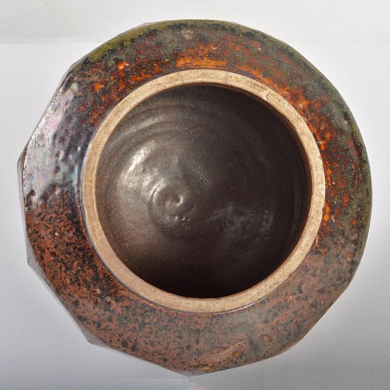 朝鮮美術　李朝　飴釉　面取壷　V　R6851