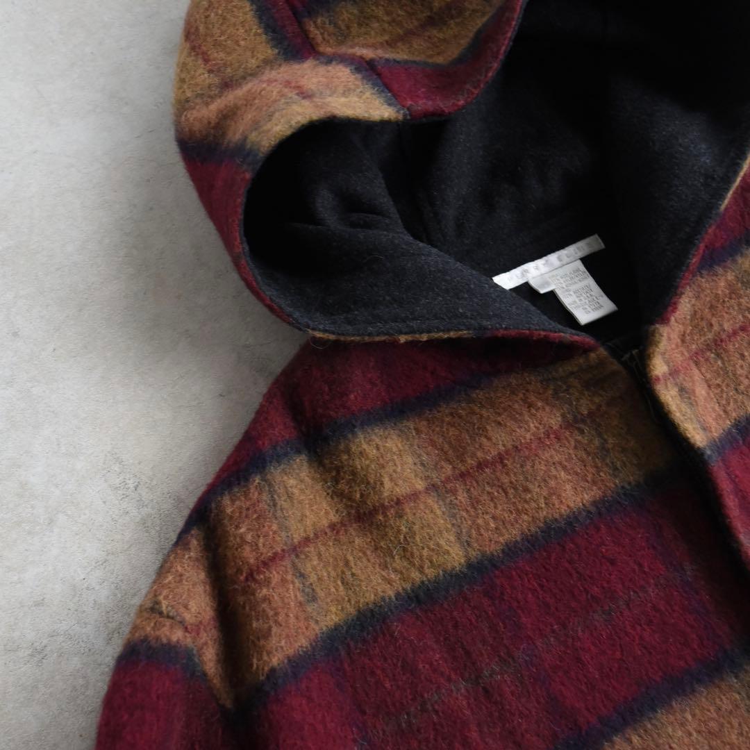 90s ペリーエリス チェック ウールモヘアコートUSA製 L レアヴィンテージ