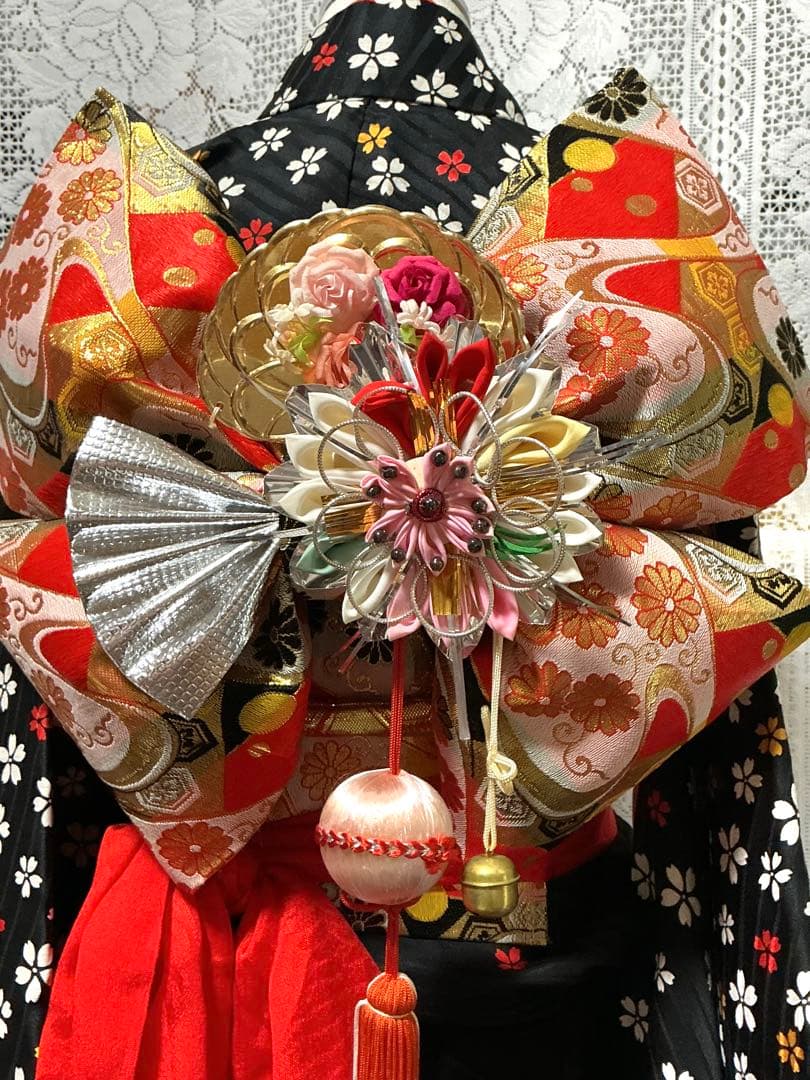 【中古】七五三女の子　四ツ身着物　長襦袢　作り帯　帯揚げ　帯締め　しごき　箱せこ