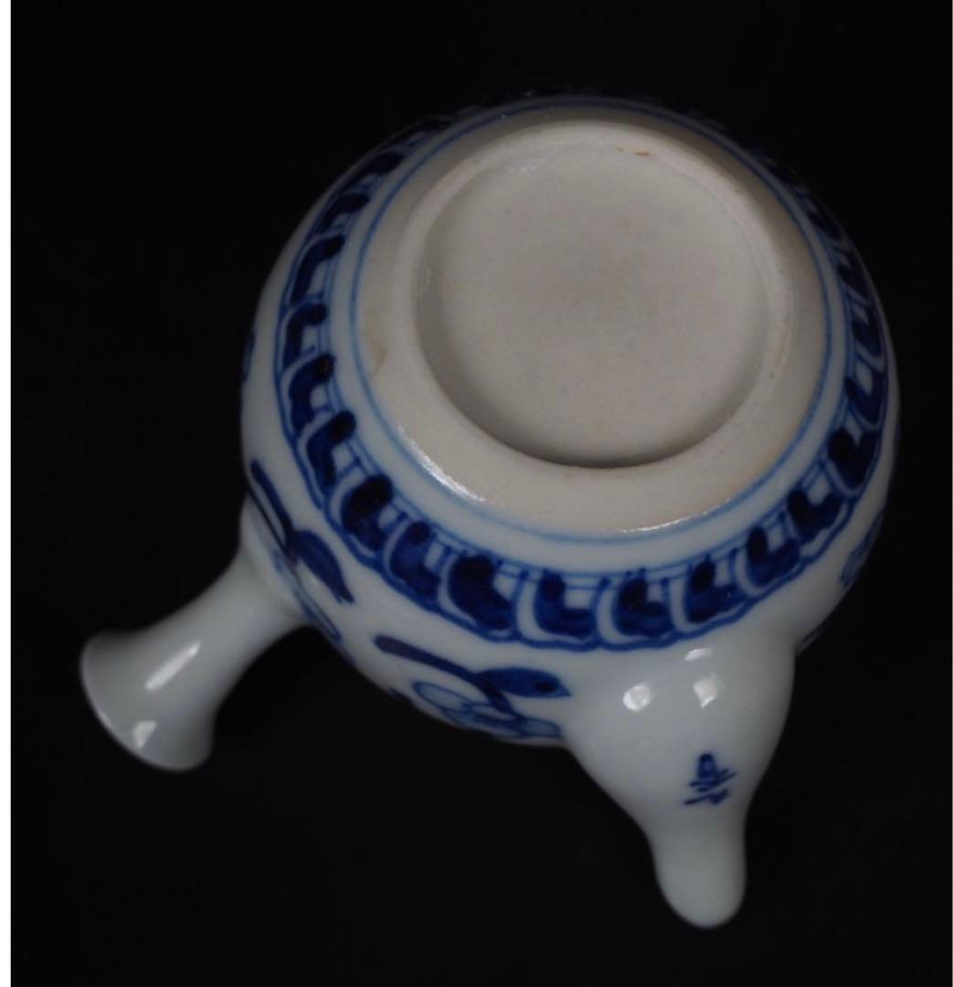 送料無料　大正時代唐子図青華急須　煎茶道具