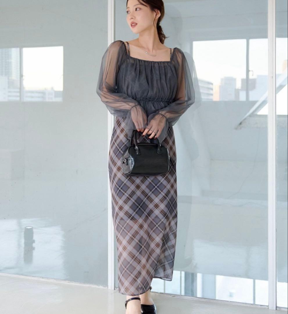 kastane ペプラムチュール×レースアップワンピースSET