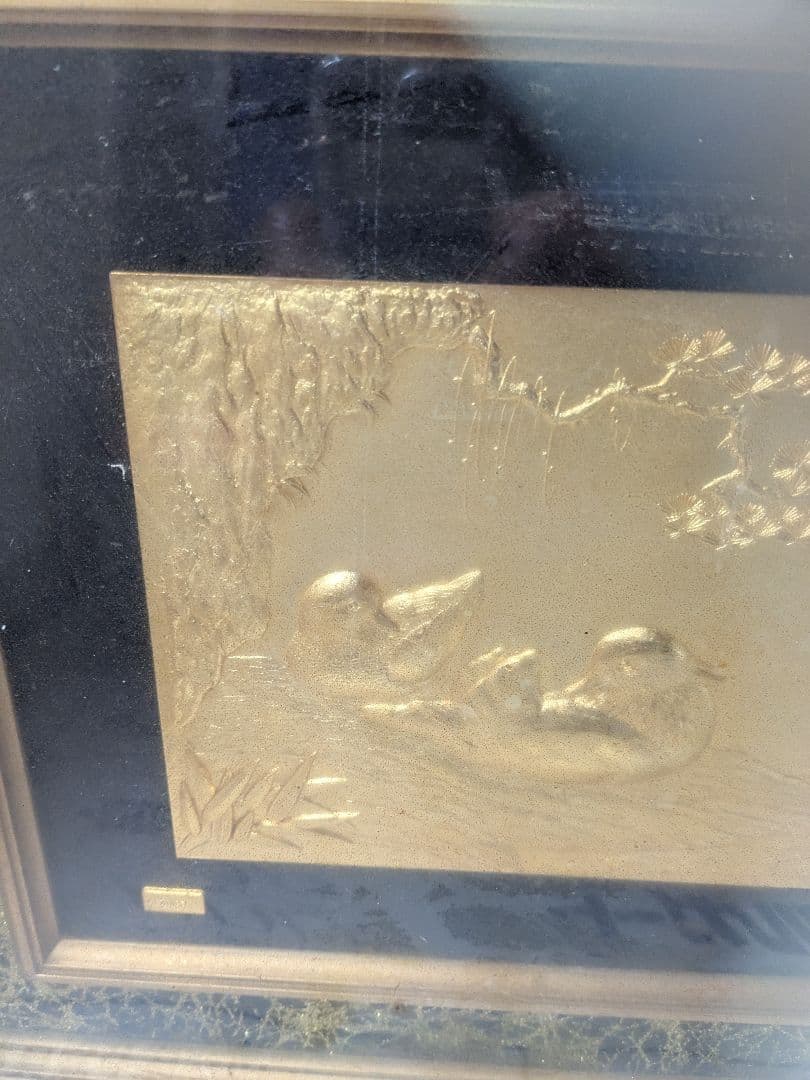 金属製浮彫 2羽の鳥 フレーム付き