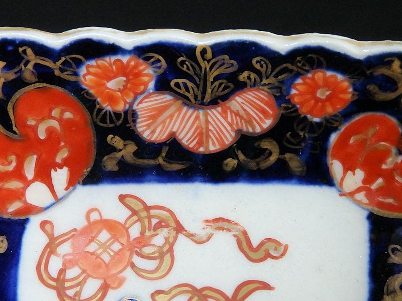 古伊万里　色絵　獅子に七宝紋の図　角皿　5枚　D559AS-BCh