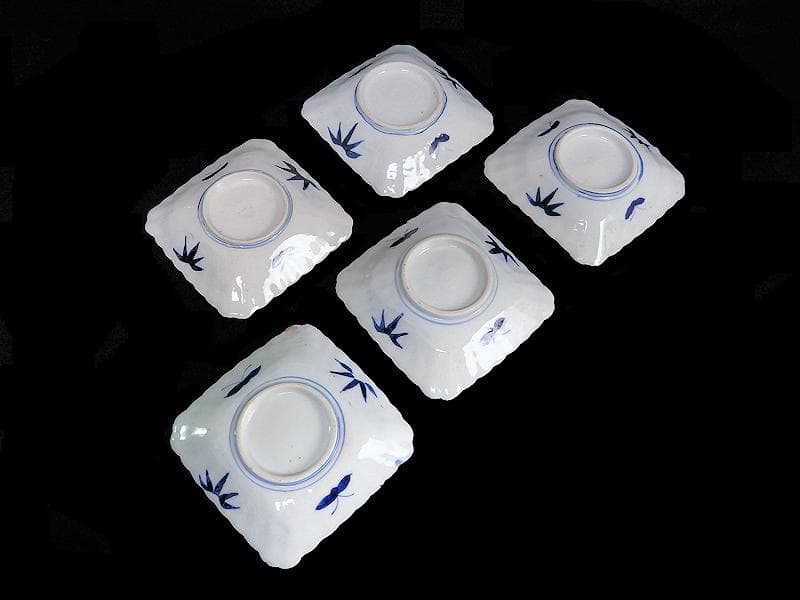 古伊万里　色絵　獅子に七宝紋の図　角皿　5枚　D559AS-BCh