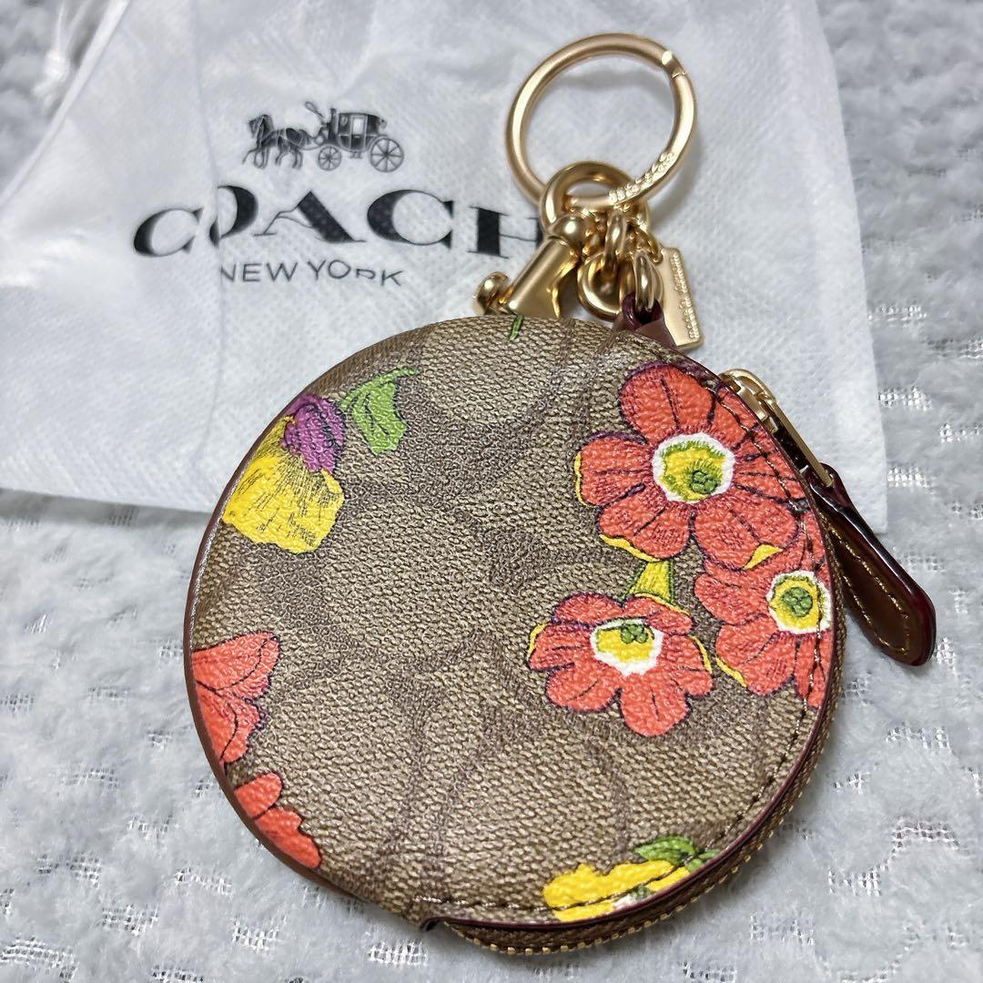 【美品】COACH サーキュラー ポーチ 花柄 バッグチャーム