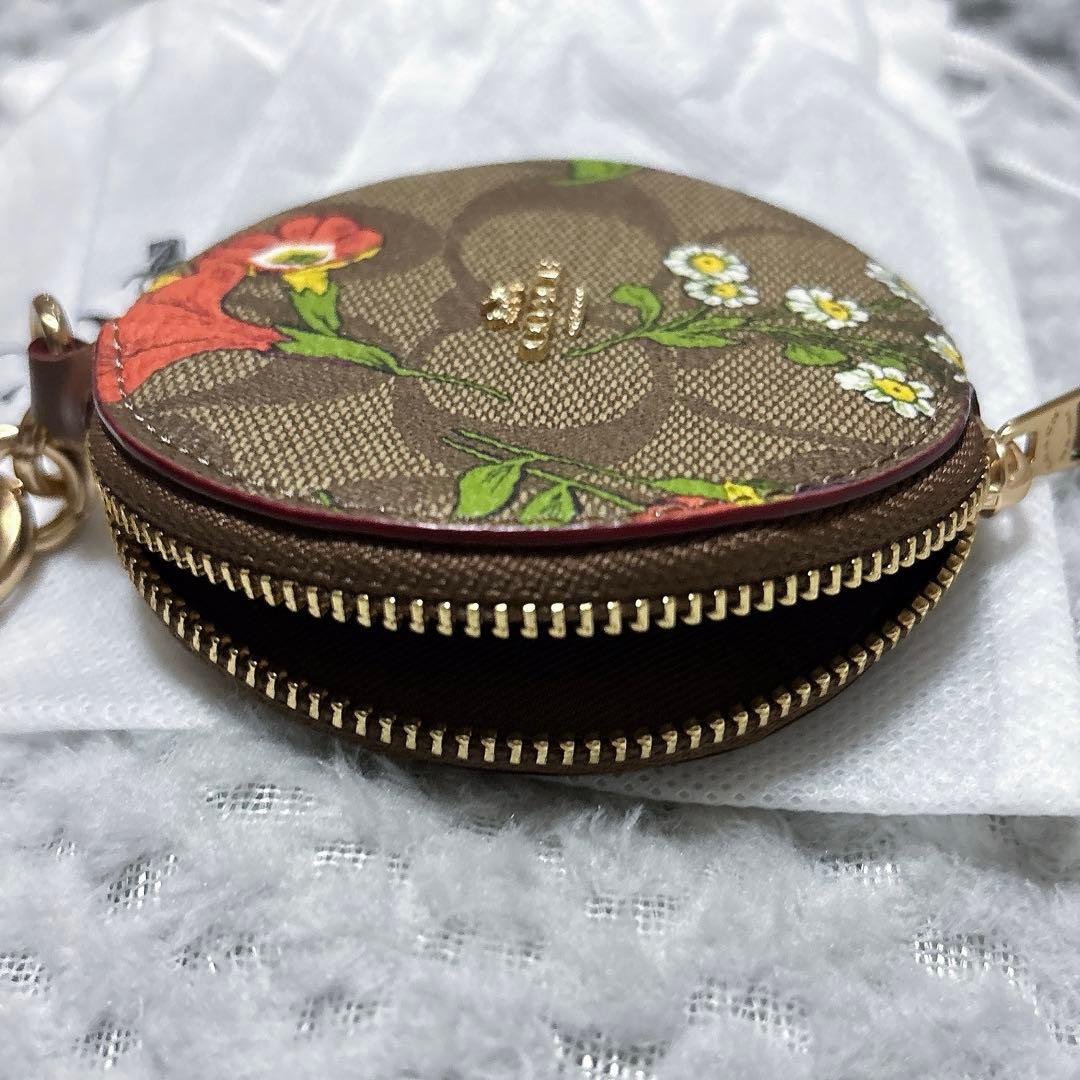 【美品】COACH サーキュラー ポーチ 花柄 バッグチャーム